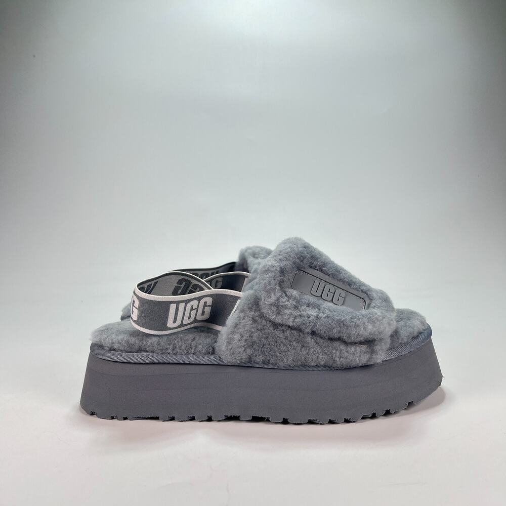 UGG Disco Slide Dark Grey Platform Fluffy Cozy Slippers 1112258 Women's Size 7